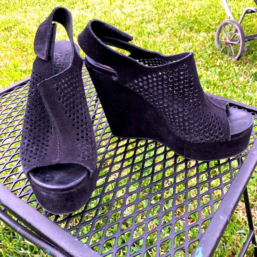 Pedro Garcia ladies Suede wedge Sandals Black 38/8